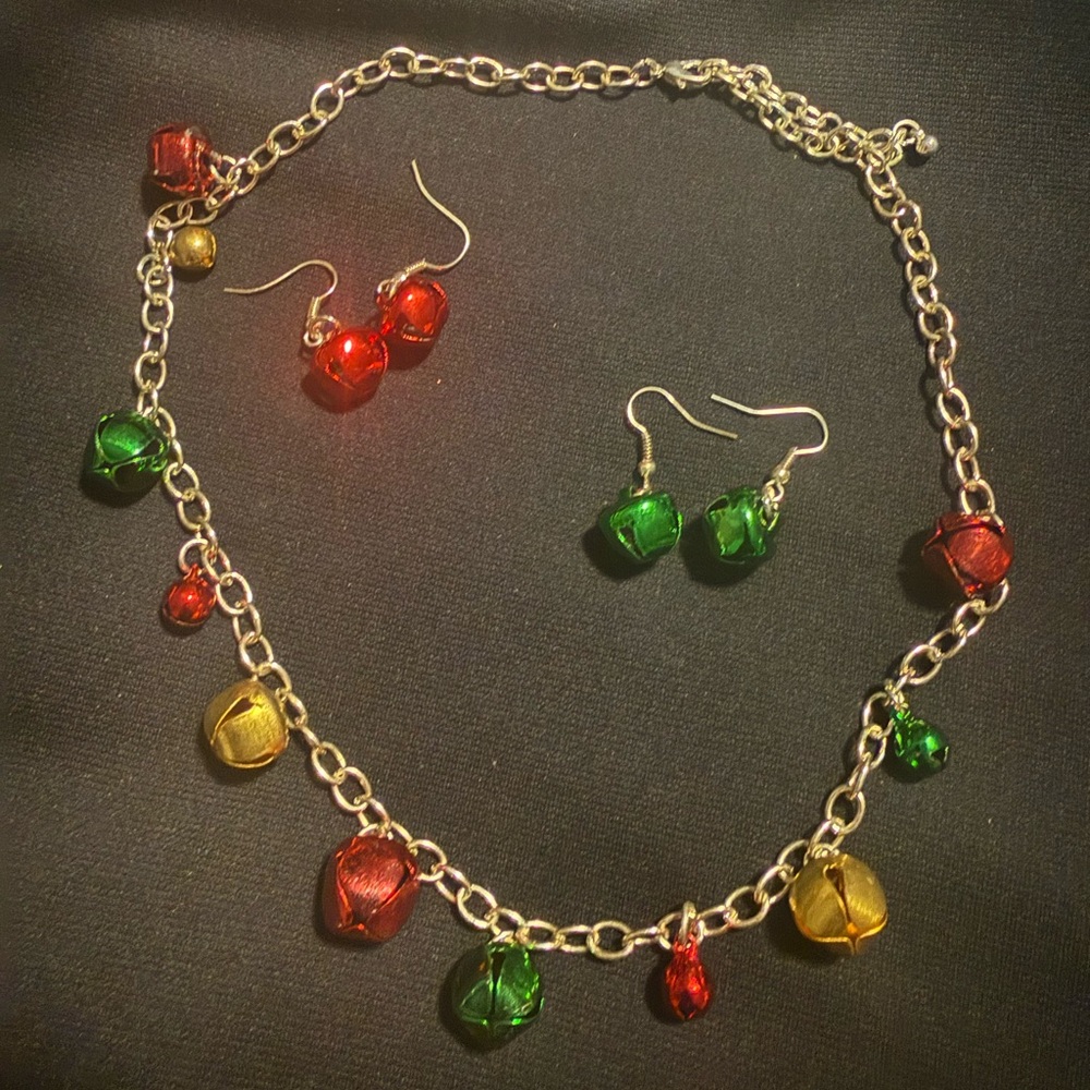 Set of 2 Jingle Bell Earrings and Necklace